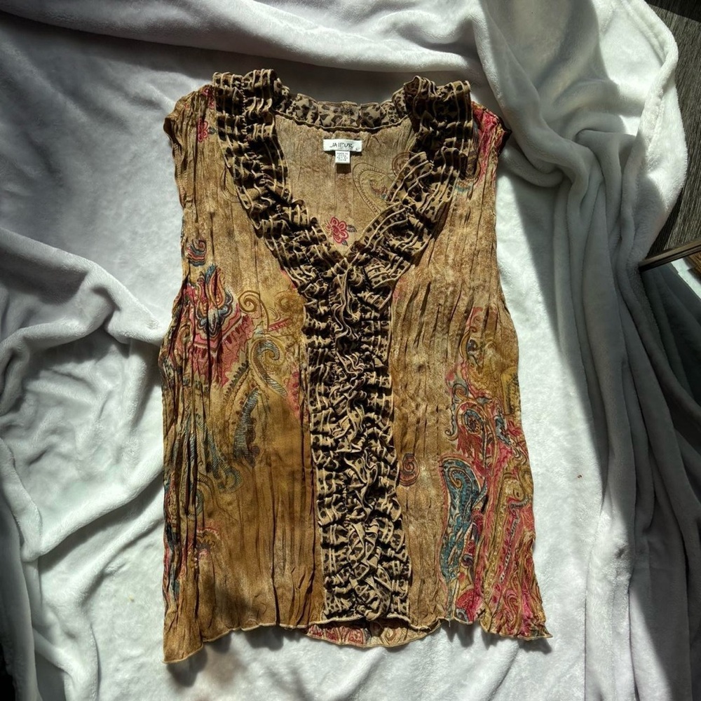 vintage ruffle crinkle animal print leopard print floral paisley tank top - Picture 1 of 6